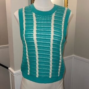 Monrow Crocheted Crop Tank. Medium. Peacock Green and cream stripe. Gently worn.